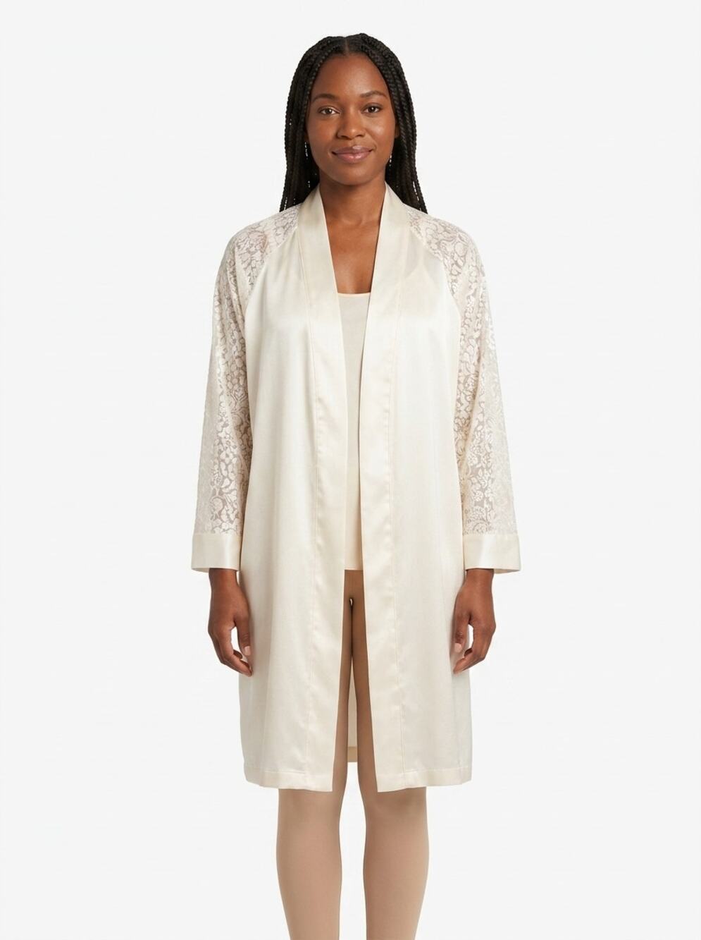 Oscar de la Renta Pink Label White Sheer Knit Satin Trim Robe Women Size S